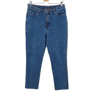 Wrangler Womens 13/14 x 34 Medium Blue Wash Denim Jeans Straight Leg Gold Stitch